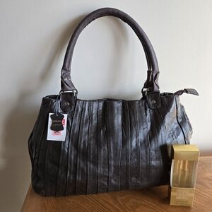 NWT Genuine Leather Handbag Dark Brown Crossbody Strap Carryall With a Free Gift